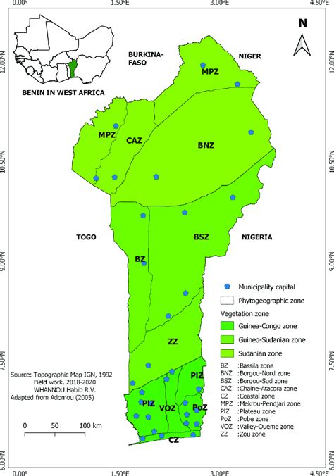 Map of the vegetation zones and phytogeographic zones of Benin showing ...