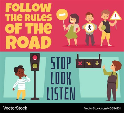 Road safety rules for children banners or posters Vector Image