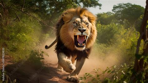 Angry lion in the wild, angry lion roaring, wildlife. Generative AI ...