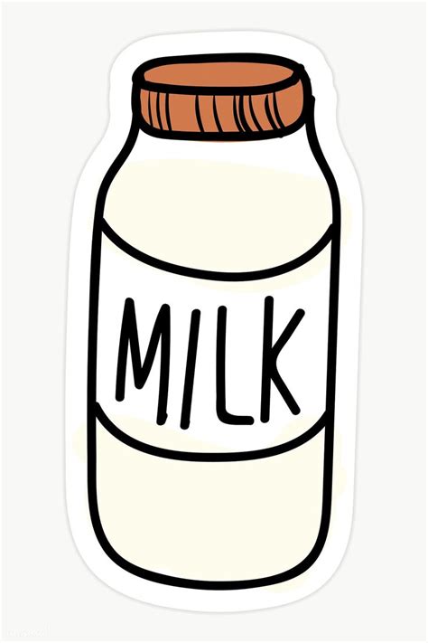 a sticker with the word milk on it's front and bottom half in black ink