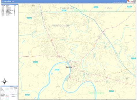 Clarksville Tennessee Wall Map (Basic Style) by MarketMAPS - MapSales