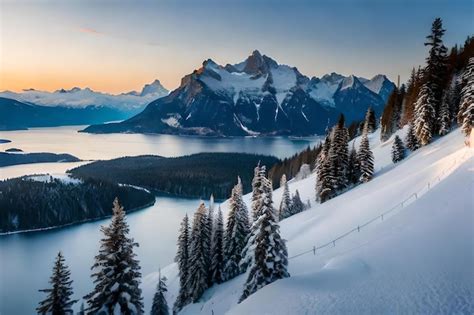 Premium Photo | A view of a mountain from the top of a snowy mountain.