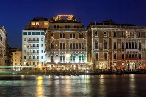 Grand Canal with Gondolas at Night, Venice, Italy Stock Photo - Image ...