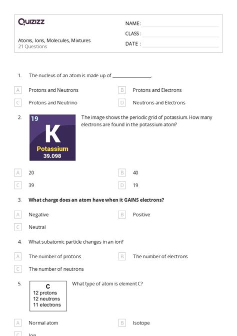 50+ atoms and molecules worksheets for 12th Grade on Quizizz | Free ...