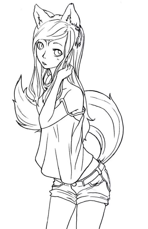 Anime Fox Girl Coloring Pages, from Fox Coloring Pages PDF | Fox ...