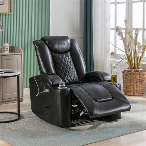 Merax Luxurious Black PU Power Recliner with USB Charge Port and Cup Holder PP194010BAA - The ...