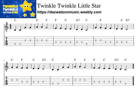 Twinkle Twinkle Little Star Easy Guitar Tab / Sheet Music | Canciones de guitarra, Guitarras ...