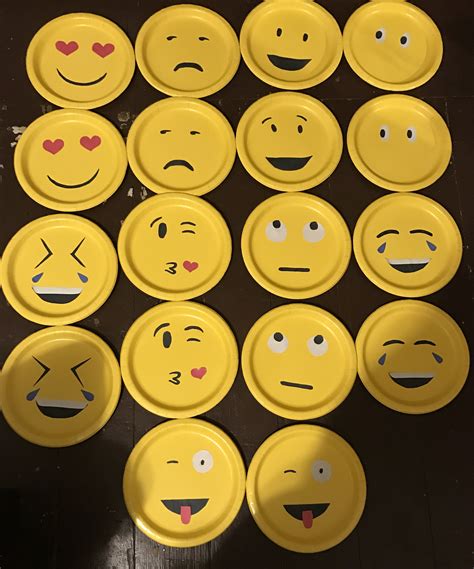 Emojis made out of yellow paper plates and construction paper ( staple to a wall or disposable ...