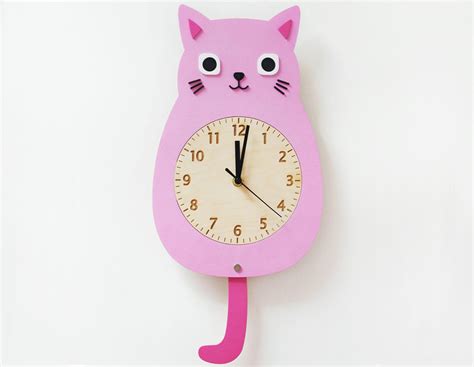 Wooden Cat Wall Clock Wall Decor for Nursery Children - Etsy