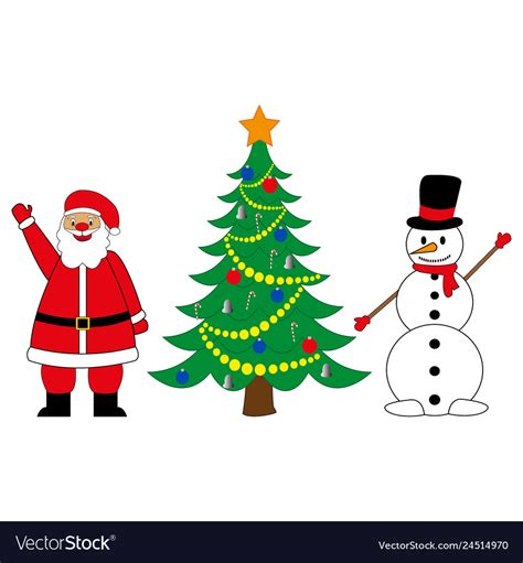 Snowman and santa claus with christmas tree Vector Image