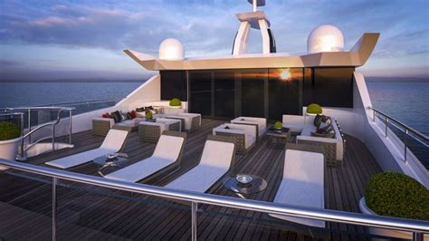 the sun shines brightly on this luxury yacht deck