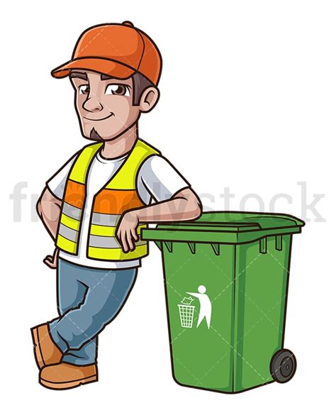 Dustman Leaning On Trash Can Cartoon Clipart Vector - FriendlyStock