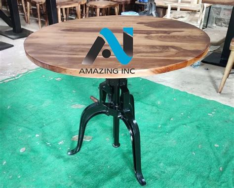 Black And Brown Sheesham Wood Iron Frame Round Dining Table, For Home ...