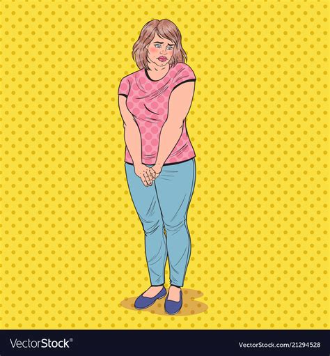 Pop art shy fat woman overweight ashamed girl Vector Image