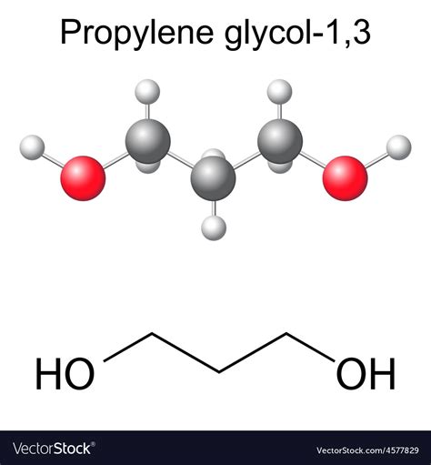 Chemical formula and model of propylene glycol Vector Image