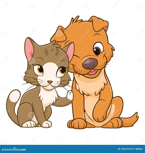 Cartoon cute cat and dog stock vector. Illustration of cheerful - 155121210