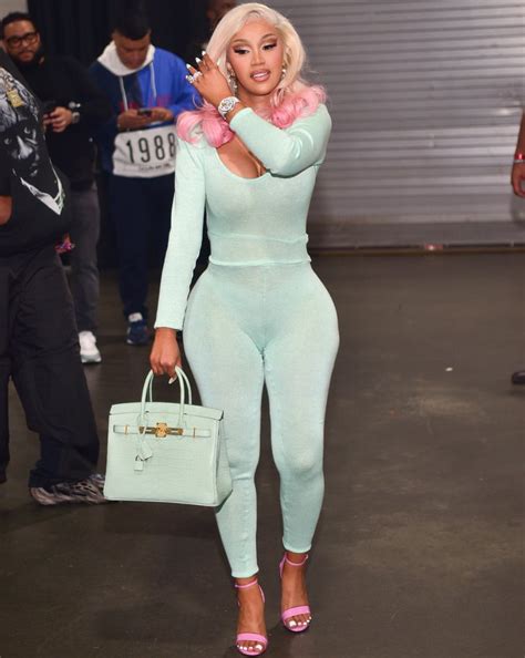 Cardi B's Mint Green Catsuit and Matching Hermès Kelly Bag | PS Fashion