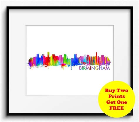 Birmingham Skyline Watercolor Art Print 375 Cityscape England United ...