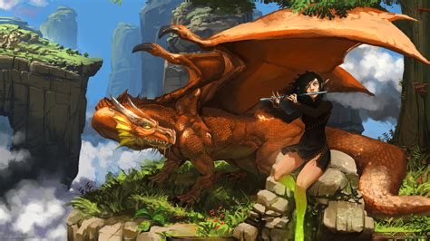 Wallpaper : 1920x1080 px, ART, companion, dragon, elf, fantasy, flute ...