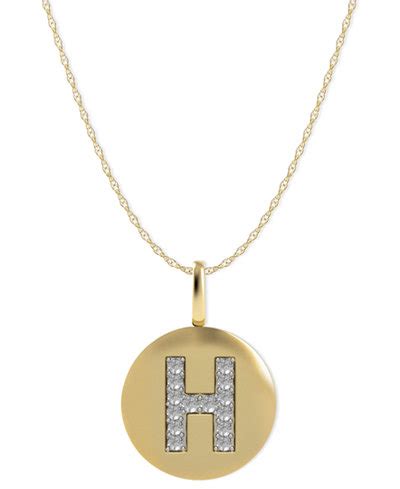 14k Gold Necklace, Diamond Accent Letter H Disk Pendant - Necklaces - Jewelry & Watches - Macy's