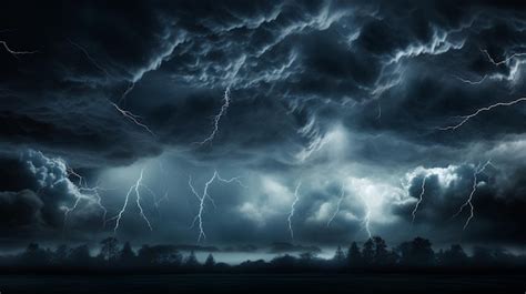 Premium Photo | Thunderstorm with lightning in dark night sky