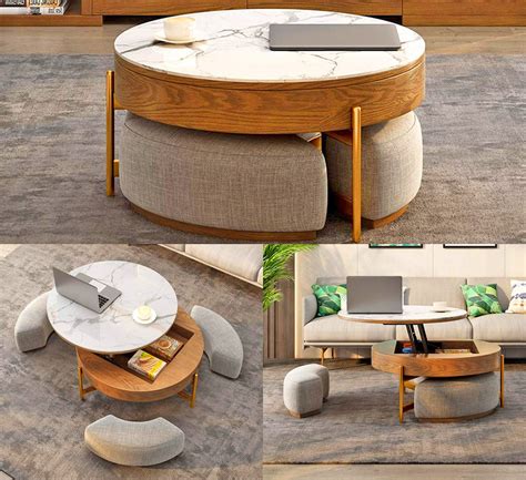 This Amazing Lifting Coffee Table Has 3 Hidden Ottomans And Doubles as a Desk | Living room ...