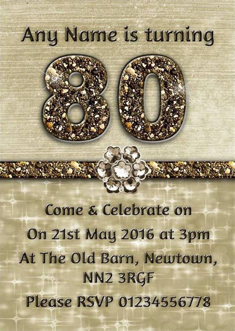 Personalised Titanium Gold Sparkly 80th Birthday Party Invitations Source: t… | 80th birthday ...