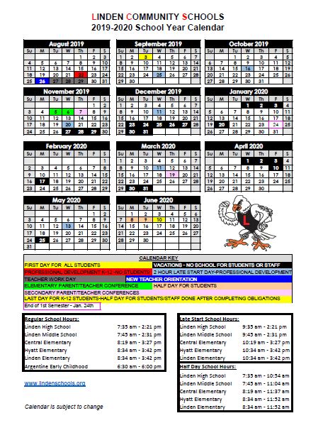 Linden Elementary School Calendar 2022 - Schoolcalendars.net