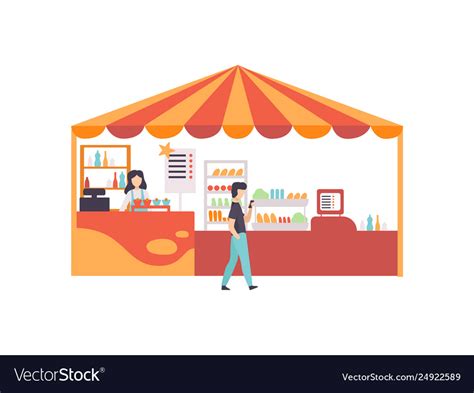 Street vendor booth with food sweets and desserts Vector Image