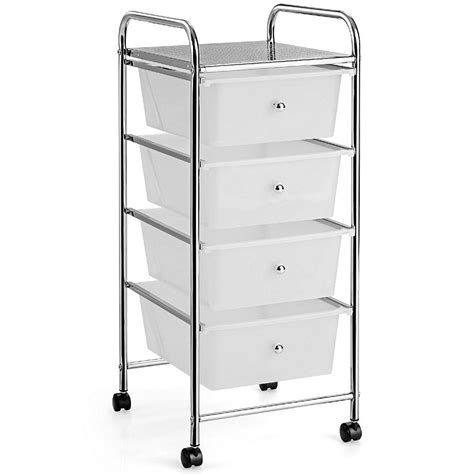 Costway 4-Drawer Cart Storage Bin Organizer Rolling w/Plastic Drawers ...