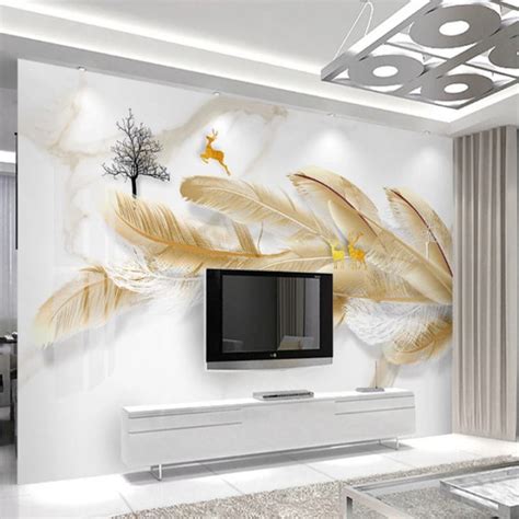 8D modern minimalist Nordic abstract feather elk TV background wallpaper live streaming ...