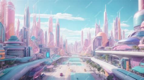 Premium AI Image | colorful pastel animation of futuristic city cartoon ...