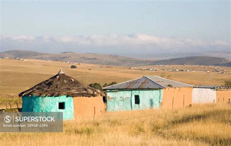 Xhosa huts built of mud bricks, plastered with mud and painted in ...