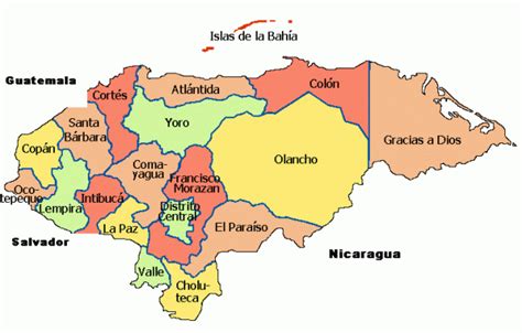 Mapa de Honduras con sus departamentos - Mapa de Honduras