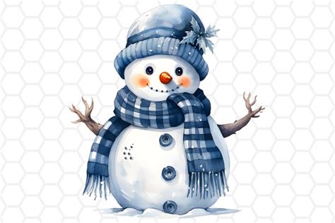 Cute Watercolor Snowman Clipart, Sublimation PNG (2788431)