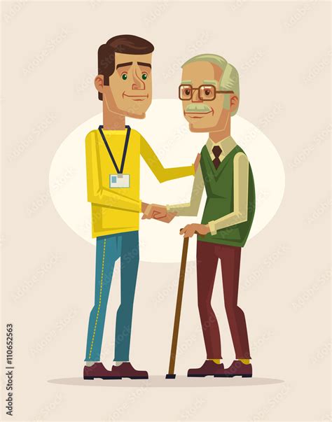 Social worker and grandfather. Vector flat cartoon illustration Stock ...