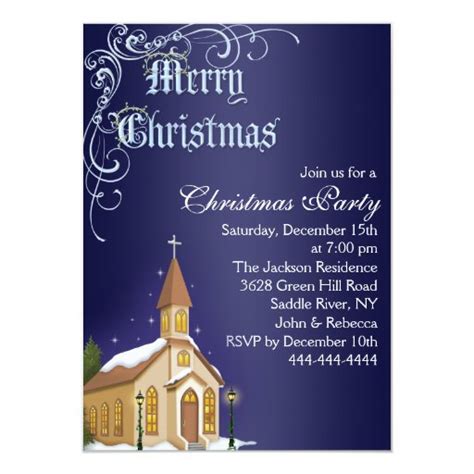 Blue & White Church Christmas Party Invite 4.5" X 6.25" Invitation Card | Zazzle