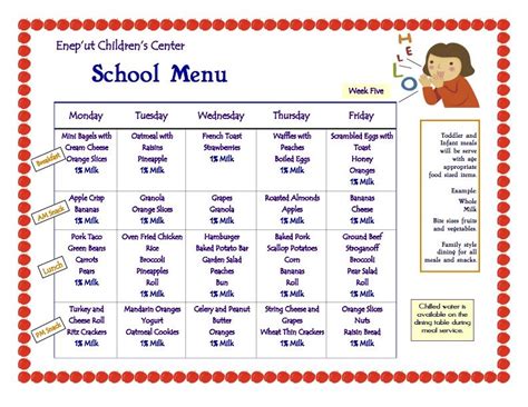 menu ideas | School lunch menu, School menu, Daycare menu