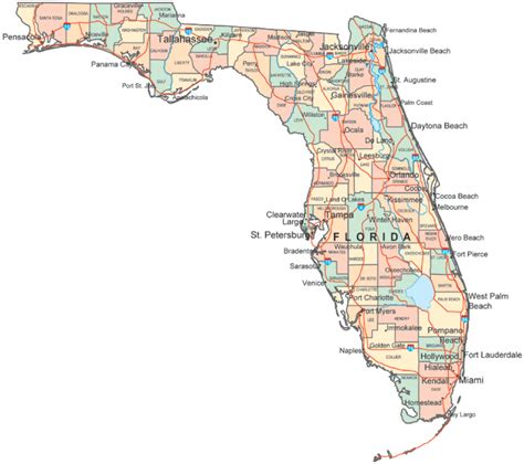 Florida State County Map With Cities - Printable Map