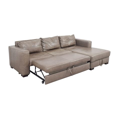 81% OFF - Arhaus Arhaus Grey Soft Leather Convertible Sleeper Sofa / Sofas