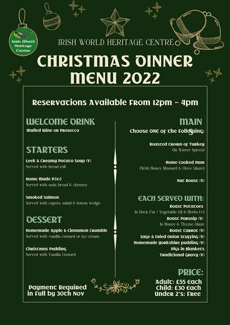 Christmas Dinner Menu - 2022 - The Irish World Heritage Centre