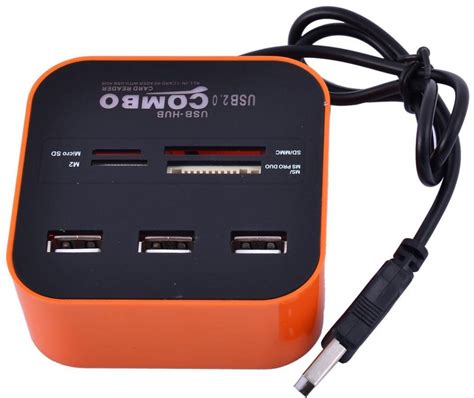 All In One Multi-card Reader,LED With 3 Ports USB Hub Combo - Orange - NEXTmart Store