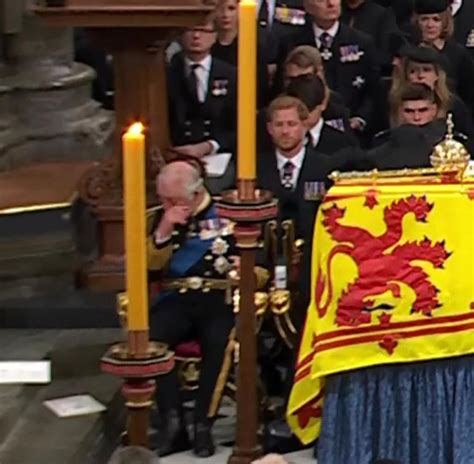 King Charles III tears up at Queen Elizabeth II's funeral