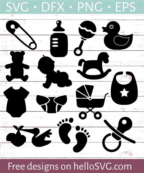 Baby Shower SVG Bundle For Scrapbooking SVG - Free SVG files | HelloSVG.com Baby Silhouette ...