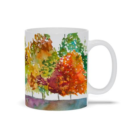 Autumn Trees Coffee Mugs With Colorful Fall Foliage Hot Chocolate, Cocoa Lovers Gifts, Red ...