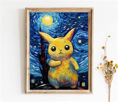 Pikachu X Van Gogh Vincent Van Gogh Starry Night With - Etsy UK