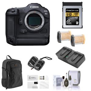 Canon EOS R3 Mirrorless Camera Body Bundle with 512GB Cfexpress Memory Card, 2x Battery, Charger ...