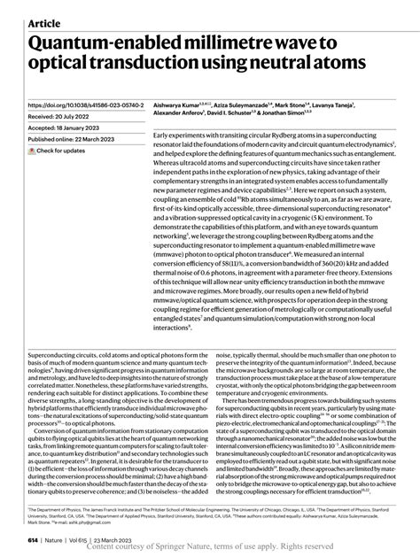 Quantum-enabled millimetre wave to optical transduction using neutral atoms | Request PDF