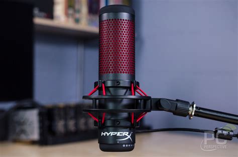 HyperX QuadCast Microphone, Black And Red, Electret Condenser Microphone(Three 14mm Condensers ...