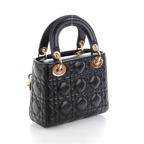 CHRISTIAN DIOR Lambskin Cannage Mini Lady Dior Black 147435